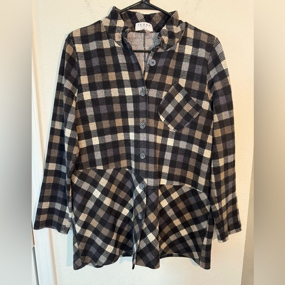 Terra SJ Apparel Plaid Blouse Ruffle Tunic Top Artsy Lagenlook Size Medium - Picture 1 of 8